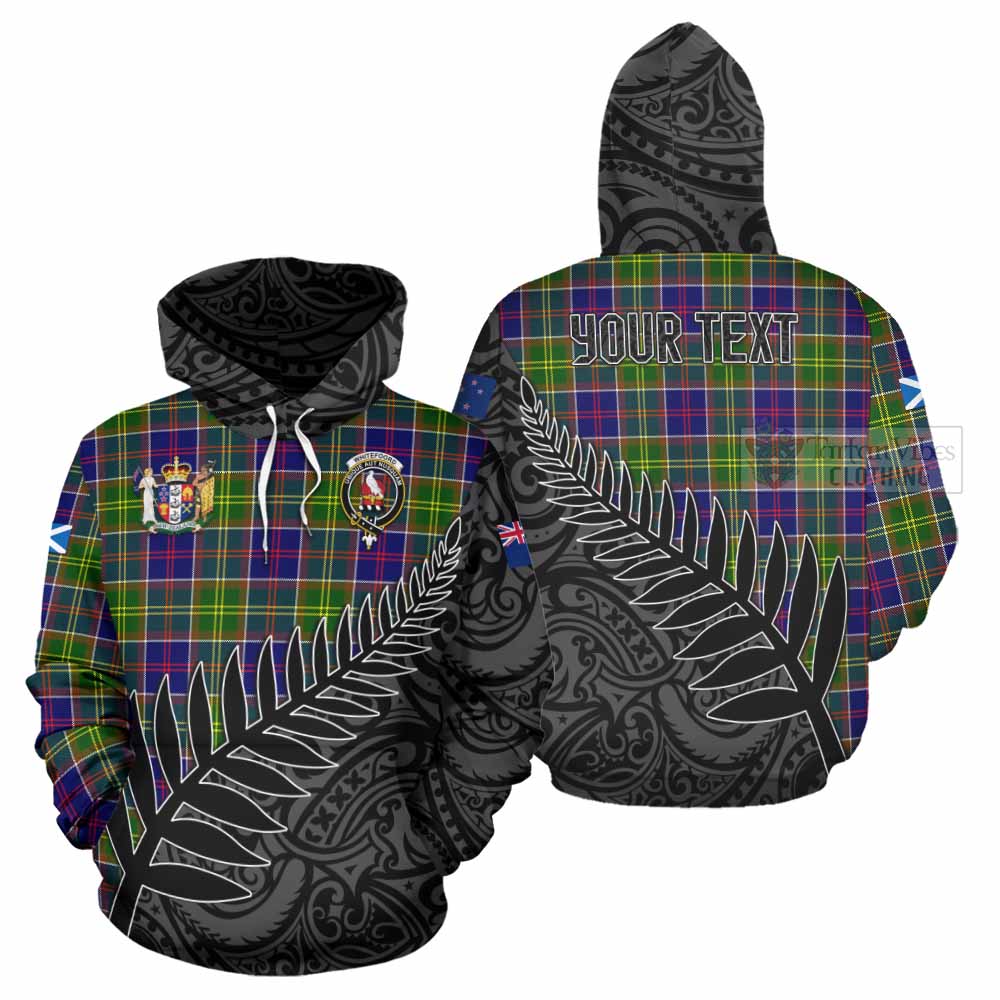 Tartan Vibes Clothing Whitefoord Crest Tartan Hoodie with New Zealand Silver Fern Half Style