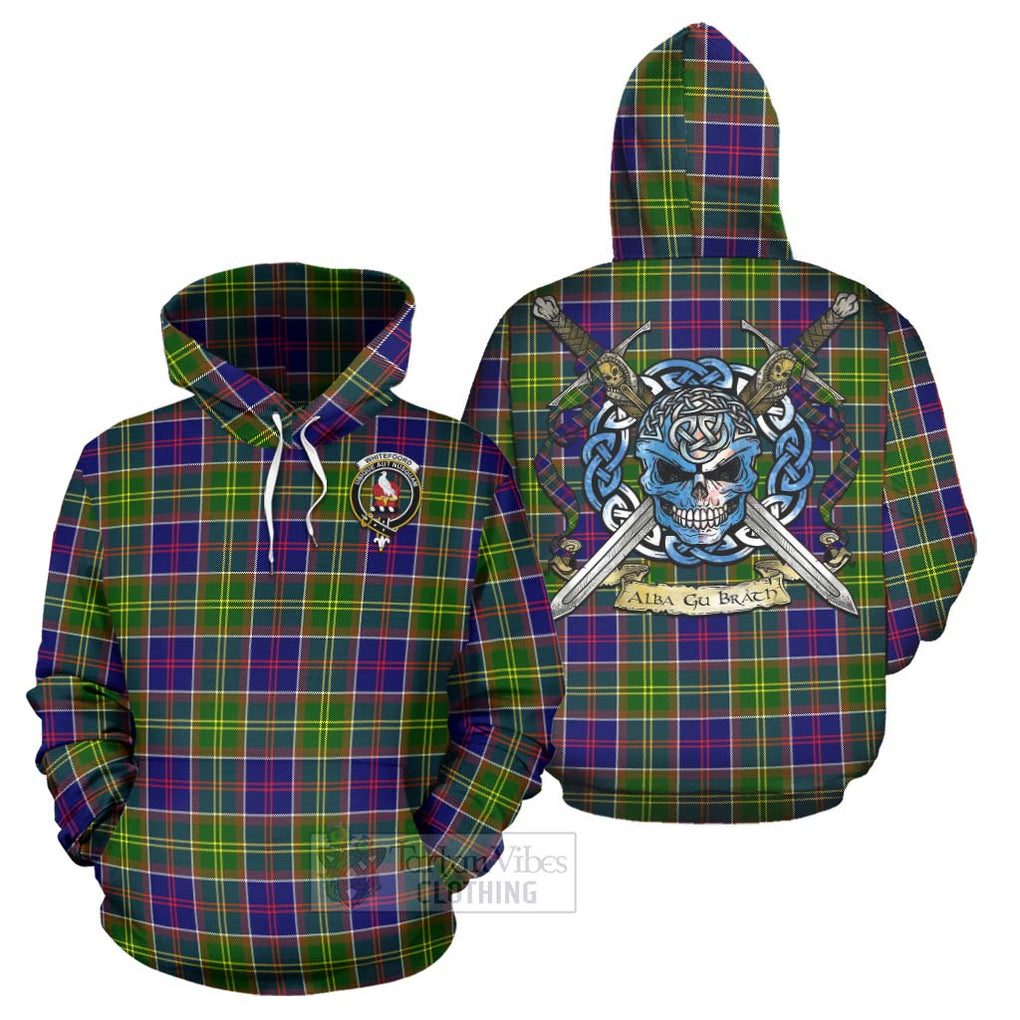 Tartan Vibes Clothing Whitefoord Tartan Hoodie with Family Crest Celtic Skull Style