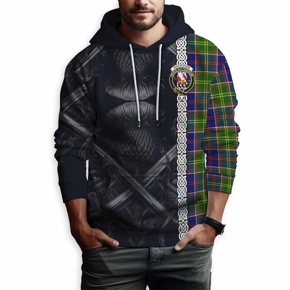 Tartan Vibes Clothing Whitefoord Tartan Hoodie with Family Crest Cross Sword Thistle Celtic Vibes