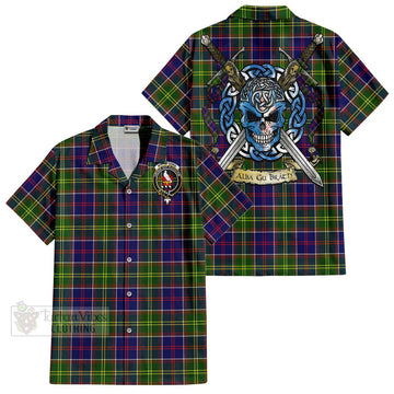 Whitefoord Tartan Short Sleeve Button Shirt with Family Crest Celtic Skull Style