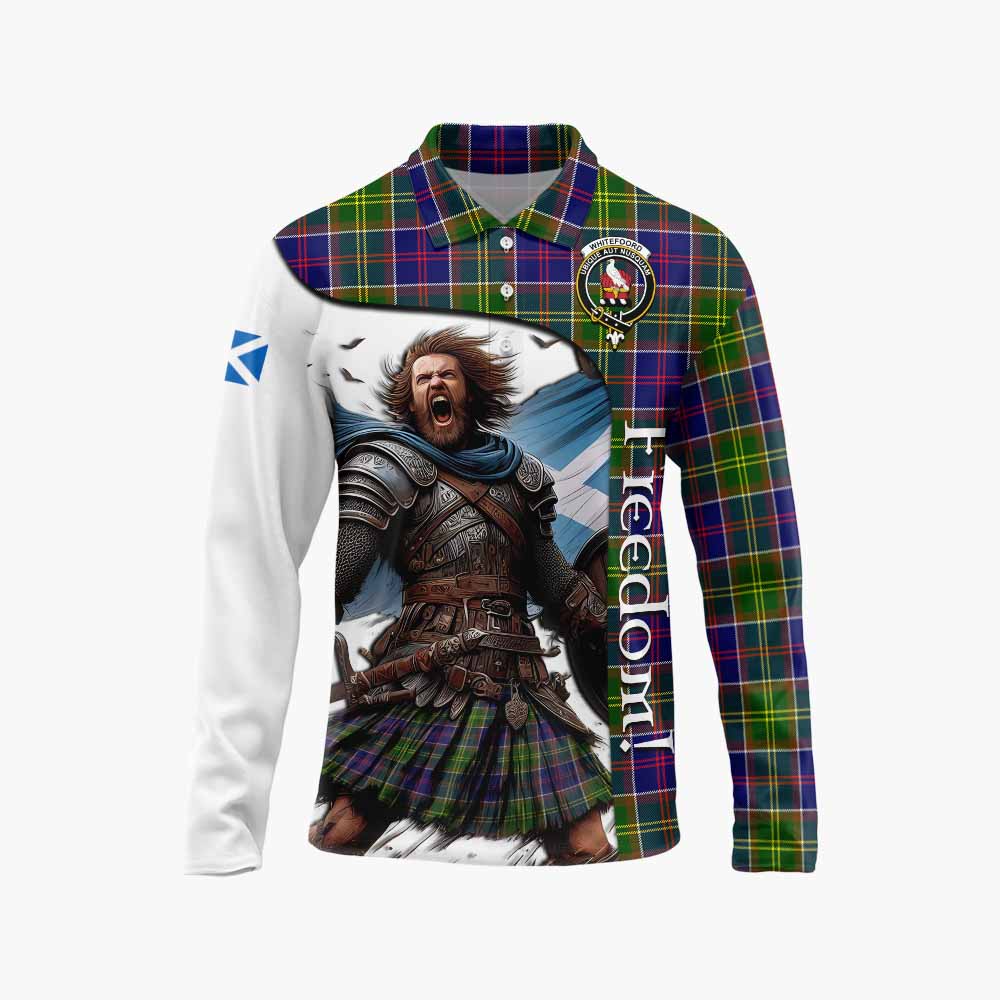 Tartan Vibes Clothing Whitefoord Crest Tartan Long Sleeve Polo Shirt Inspired by the Freedom of Scottish Warrior