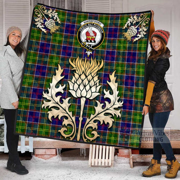 Whitefoord Tartan Quilt with Family Crest and Golden Thistle Style