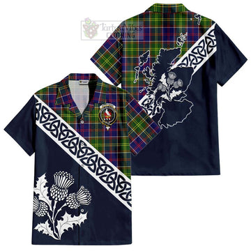 Whitefoord Tartan Short Sleeve Button Shirt Featuring Thistle and Scotland Map