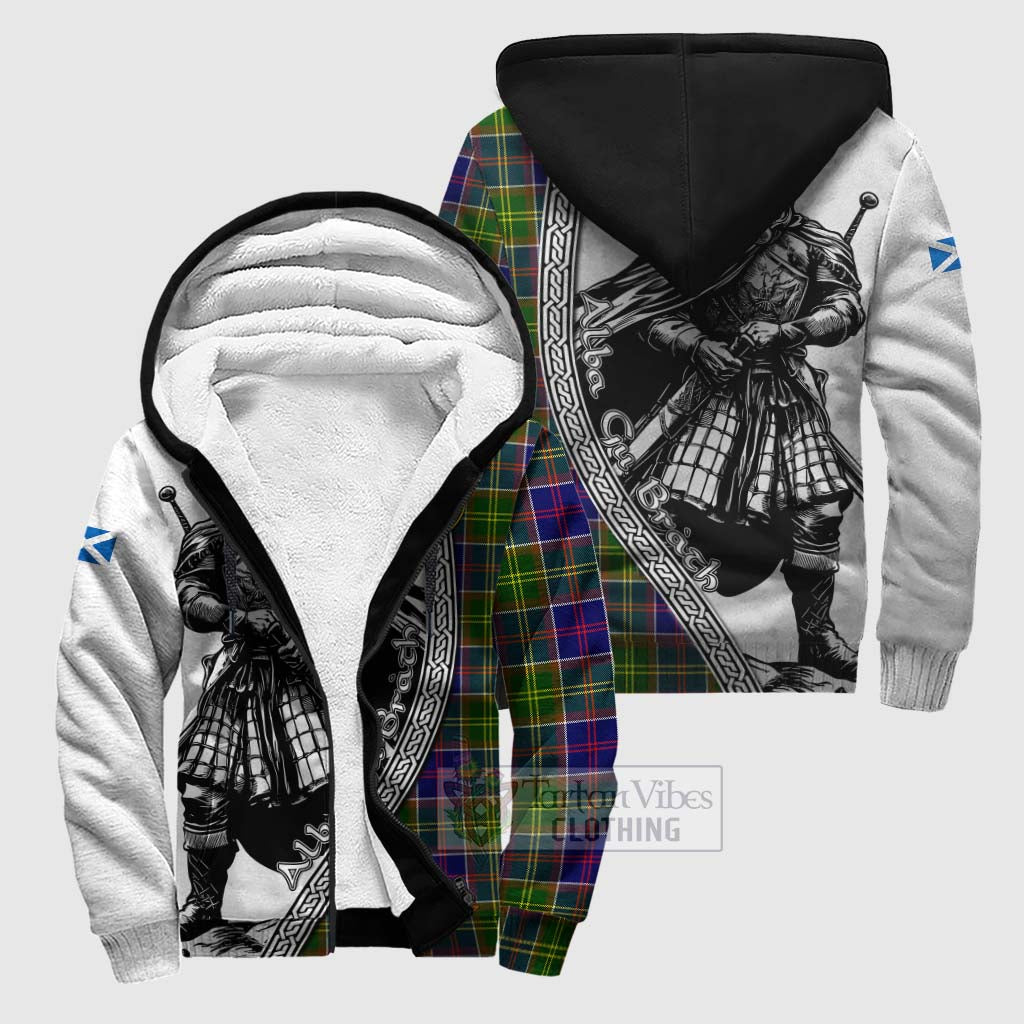 Tartan Vibes Clothing Whitefoord Tartan Clan Crest Sherpa Hoodie with Highlander Warrior Celtic Style