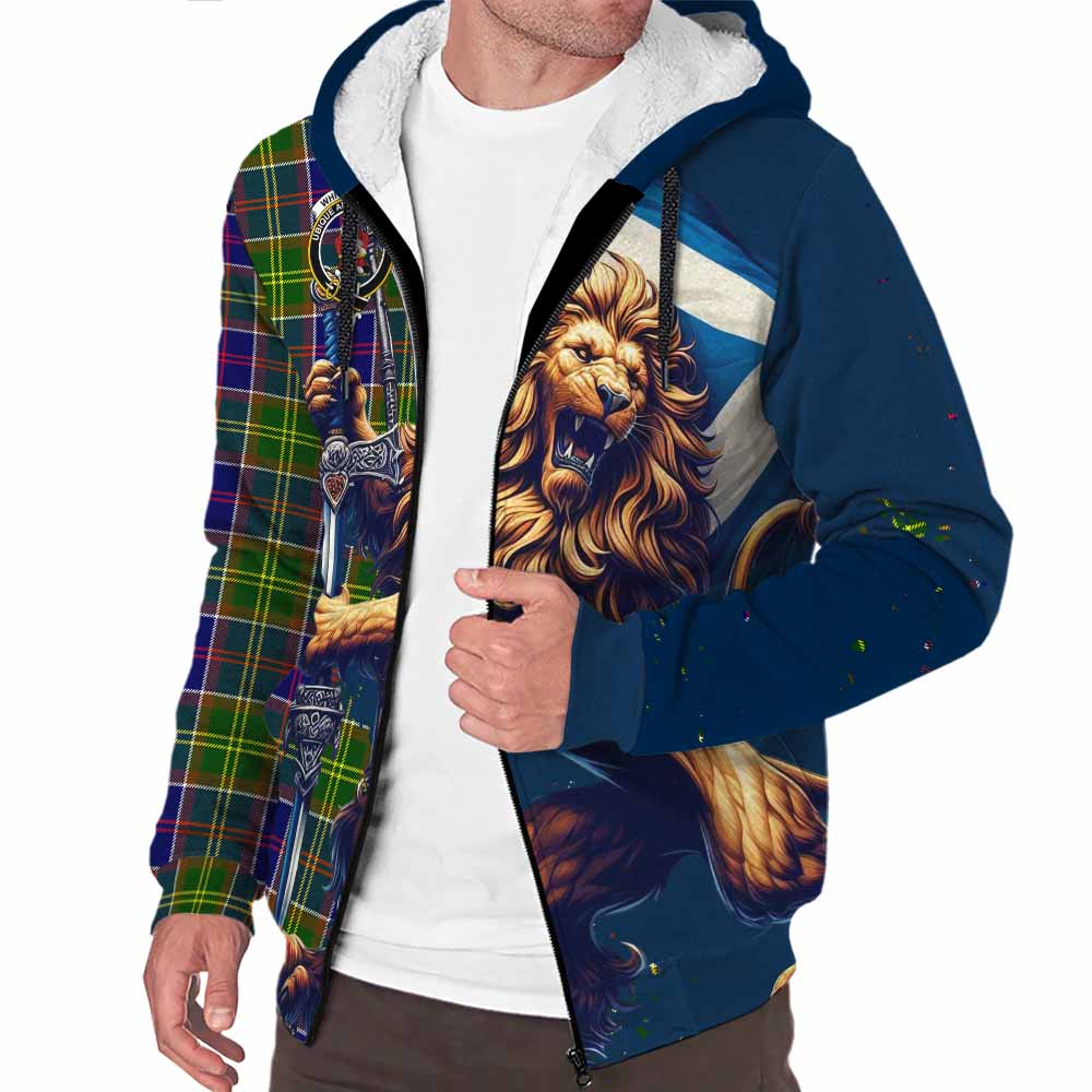 Tartan Vibes Clothing Whitefoord Tartan Family Crest Sherpa Hoodie with Scottish Majestic Lion