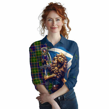 Whitefoord Tartan Family Crest Women's Casual Shirt with Scottish Majestic Lion