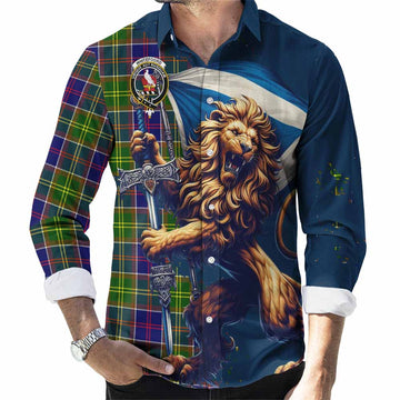 Whitefoord Tartan Family Crest Long Sleeve Button Shirt with Scottish Majestic Lion