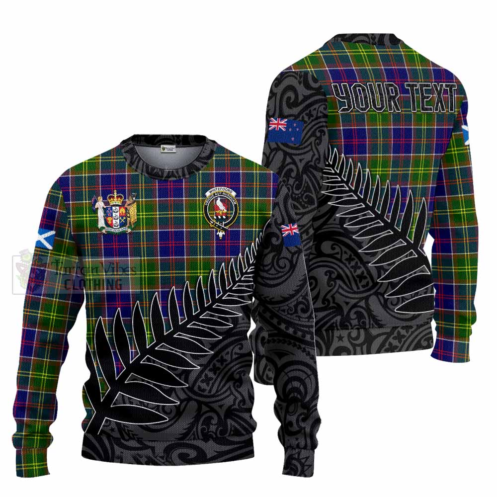 Tartan Vibes Clothing Whitefoord Crest Tartan Knitted Sweater with New Zealand Silver Fern Half Style