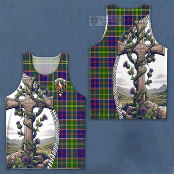 Whitefoord Tartan Men's Tank Top with Family Crest and St. Andrew's Cross Accented by Thistle Vines