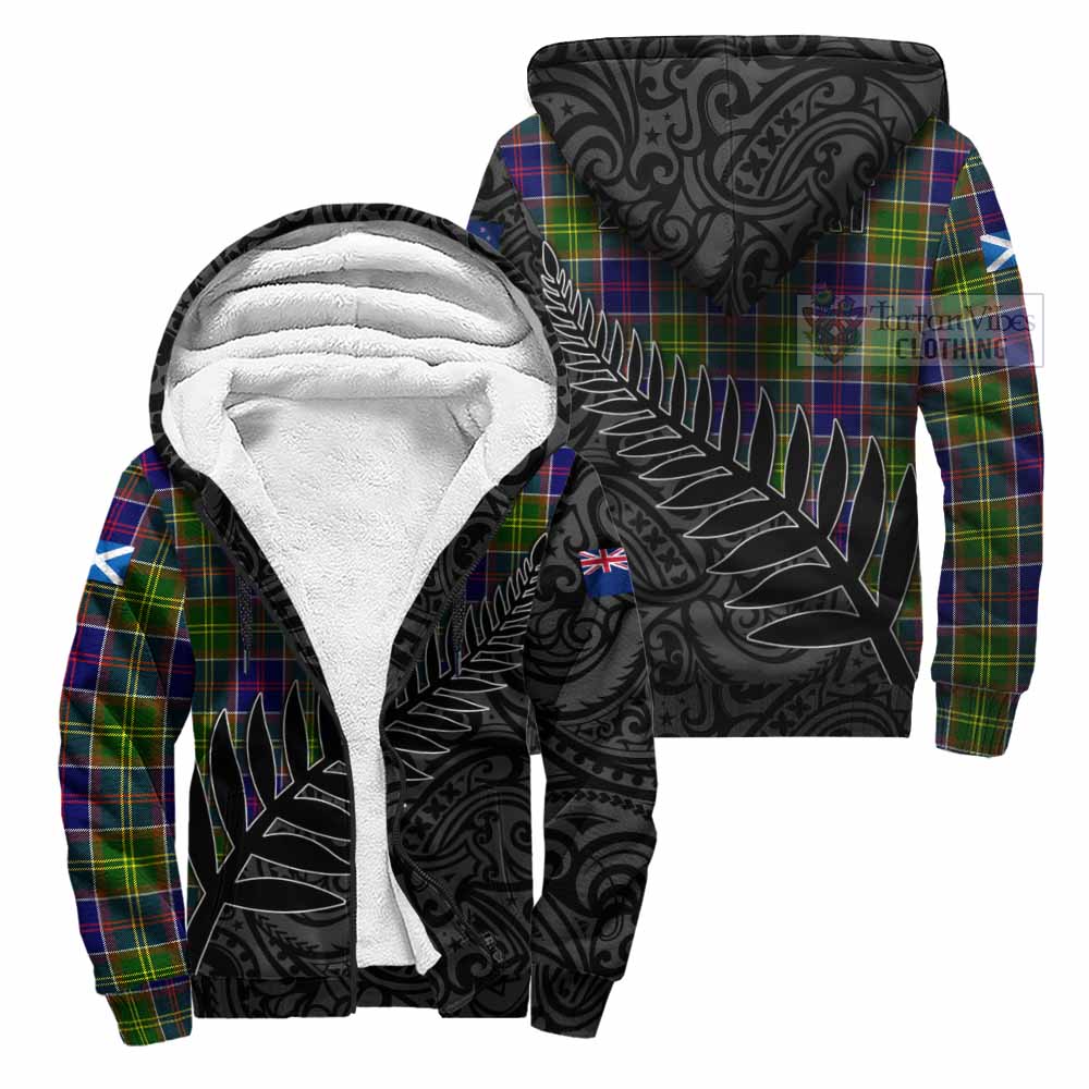 Tartan Vibes Clothing Whitefoord Crest Tartan Sherpa Hoodie with New Zealand Silver Fern Half Style