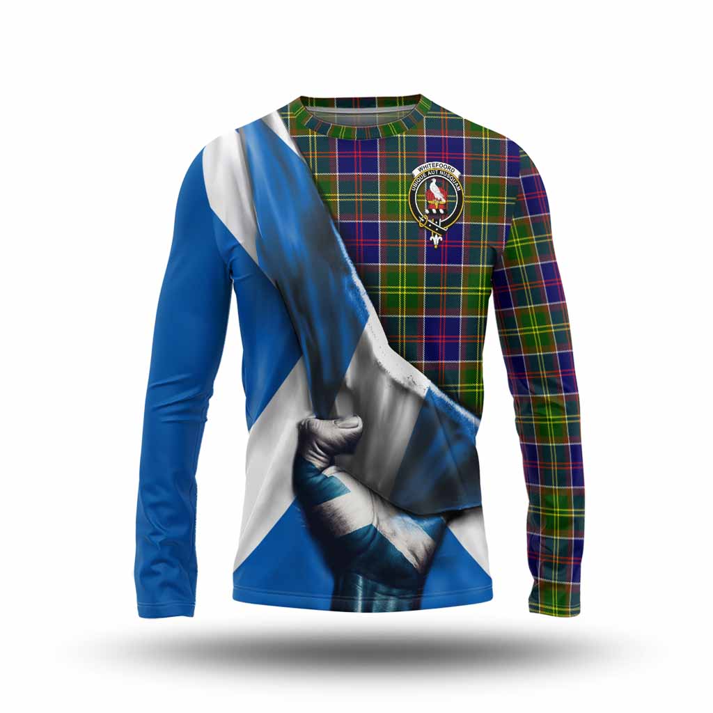 Tartan Vibes Clothing Whitefoord Tartan Long Sleeve T-Shirt with Family Crest Scotland Patriotic Style