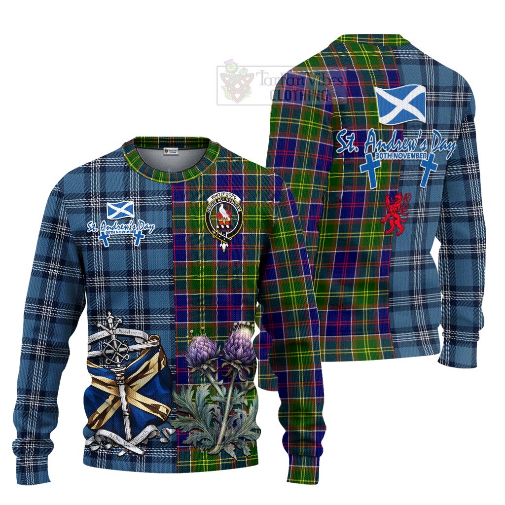 Tartan Vibes Clothing Whitefoord Tartan Knitted Sweater Happy St. Andrew's Day Half Tartan Style