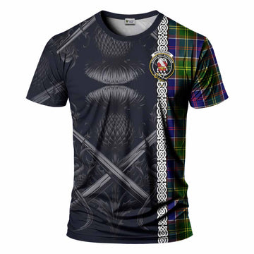 Whitefoord Tartan T-Shirt with Family Crest Cross Sword Thistle Celtic Vibes