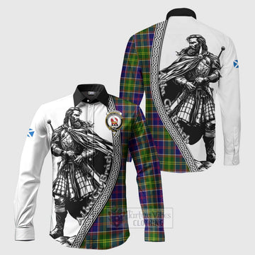 Whitefoord Tartan Clan Crest Long Sleeve Button Shirt with Highlander Warrior Celtic Style