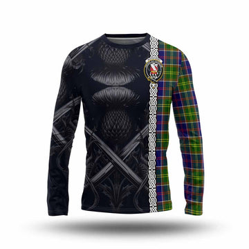 Whitefoord Tartan Long Sleeve T-Shirt with Family Crest Cross Sword Thistle Celtic Vibes