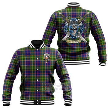 Whitefoord Tartan Baseball Jacket with Family Crest Celtic Skull Style Unisex - Tartan Vibes Clothing