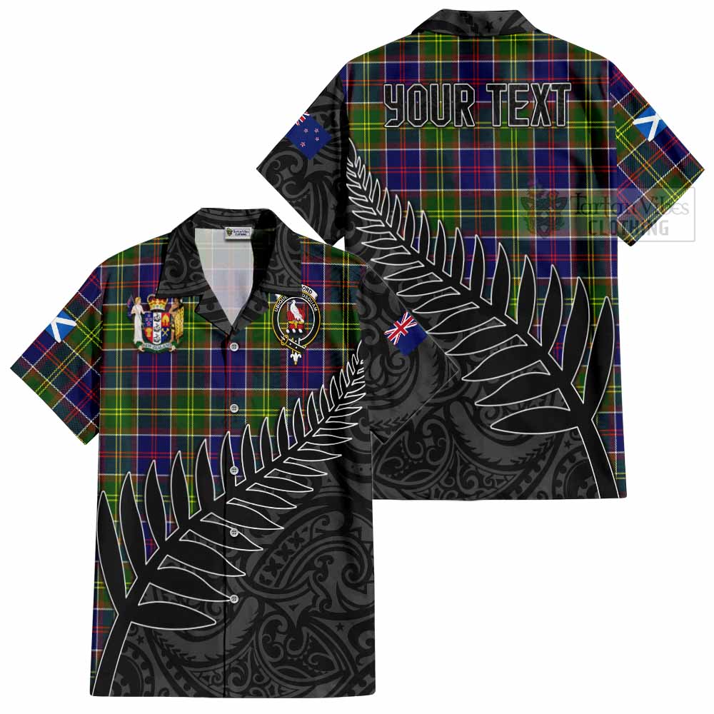 Tartan Vibes Clothing Whitefoord Crest Tartan Short Sleeve Button Shirt with New Zealand Silver Fern Half Style