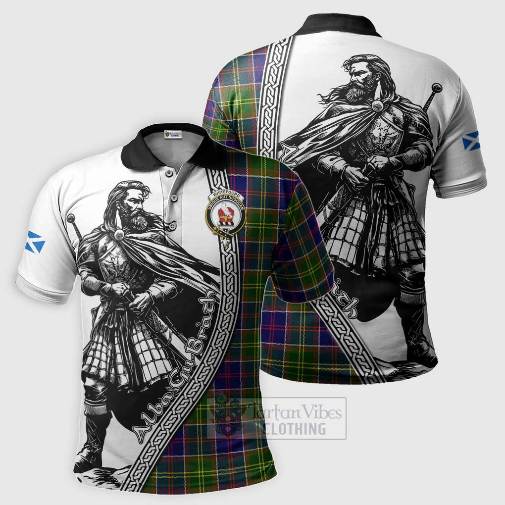 Tartan Vibes Clothing Whitefoord Tartan Clan Crest Polo Shirt with Highlander Warrior Celtic Style