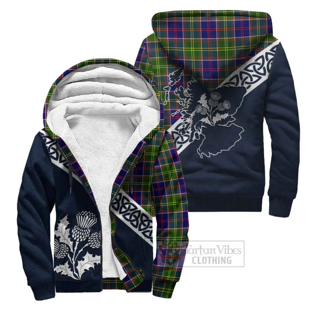 Tartan Vibes Clothing Whitefoord Tartan Sherpa Hoodie Featuring Thistle and Scotland Map