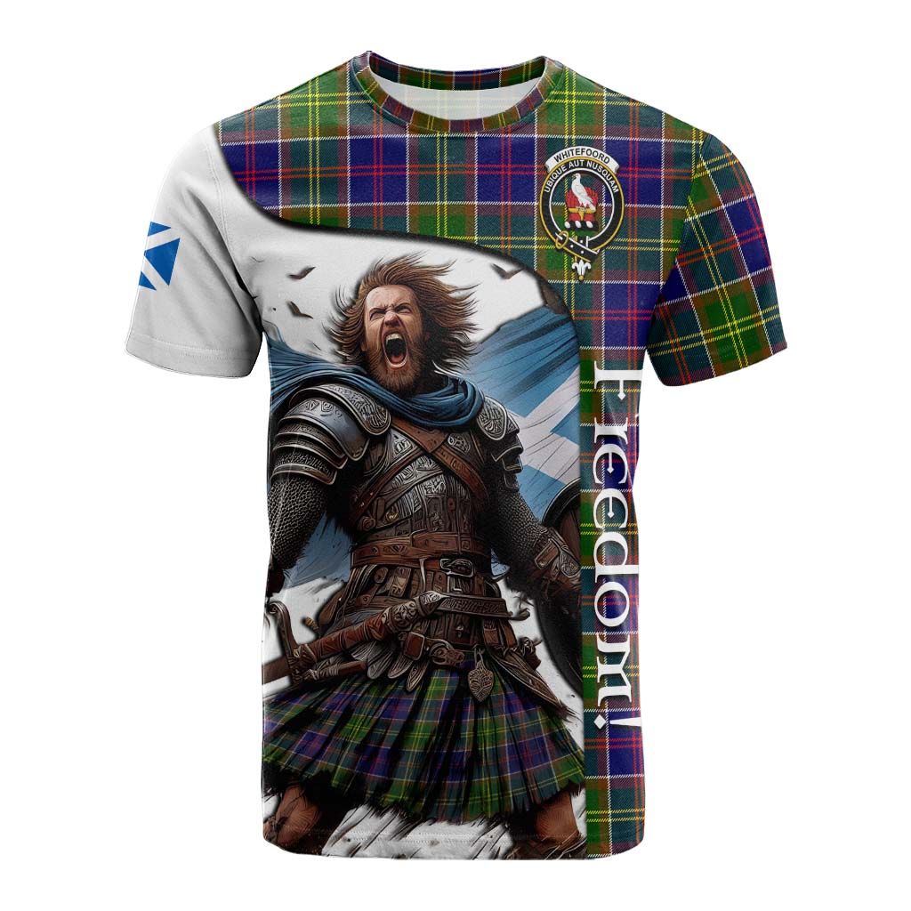 Tartan Vibes Clothing Whitefoord Crest Tartan Cotton T-shirt Inspired by the Freedom of Scottish Warrior