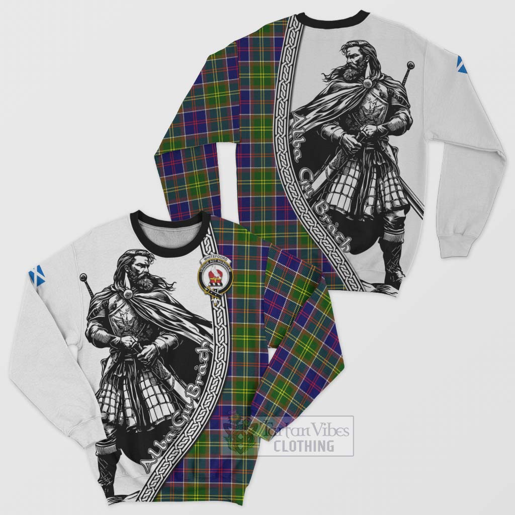 Tartan Vibes Clothing Whitefoord Tartan Clan Crest Sweatshirt with Highlander Warrior Celtic Style