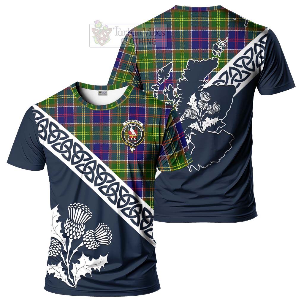 Whitefoord Tartan T-Shirt Featuring Thistle and Scotland Map