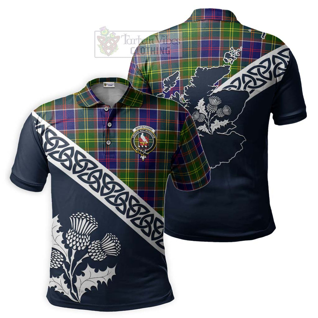 Whitefoord Tartan Polo Shirt Featuring Thistle and Scotland Map