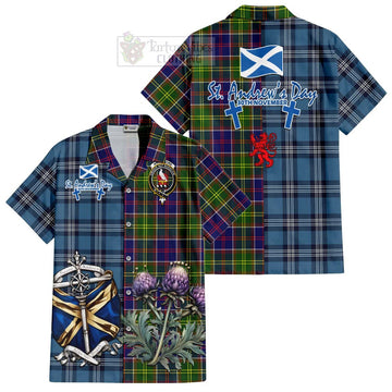 Whitefoord Tartan Short Sleeve Button Shirt Happy St. Andrew's Day Half Tartan Style