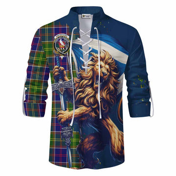 Whitefoord Tartan Family Crest Ghillie Kilt Shirt with Scottish Majestic Lion