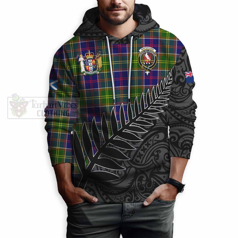 Tartan Vibes Clothing Whitefoord Crest Tartan Hoodie with New Zealand Silver Fern Half Style