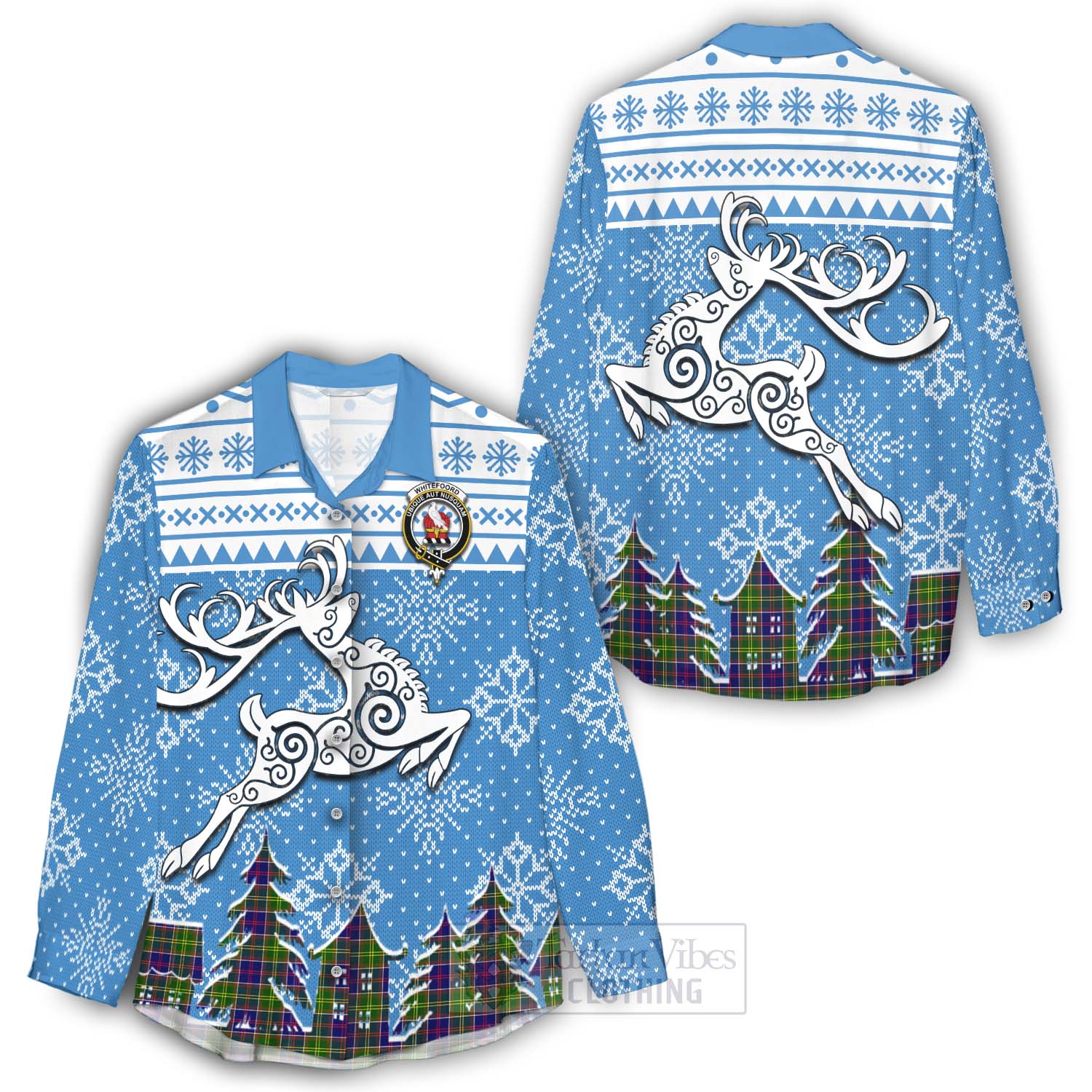 Tartan Vibes Clothing Whitefoord Clan Christmas Women's Casual Shirt Celtic Reindeer Style