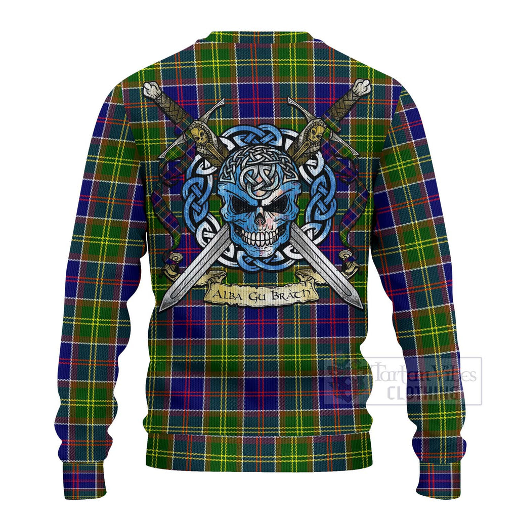 Tartan Vibes Clothing Whitefoord Tartan Knitted Sweater with Family Crest Celtic Skull Style