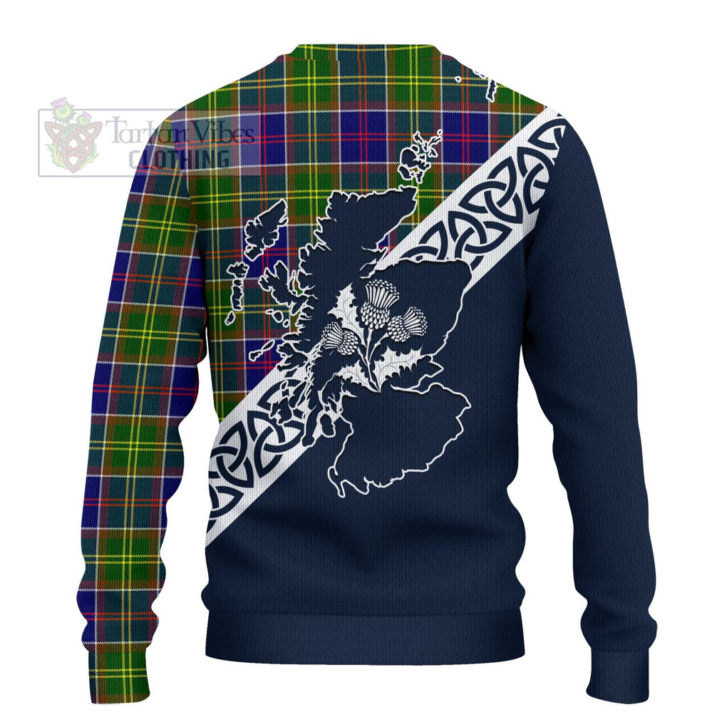 Tartan Vibes Clothing Whitefoord Tartan Knitted Sweater Featuring Thistle and Scotland Map