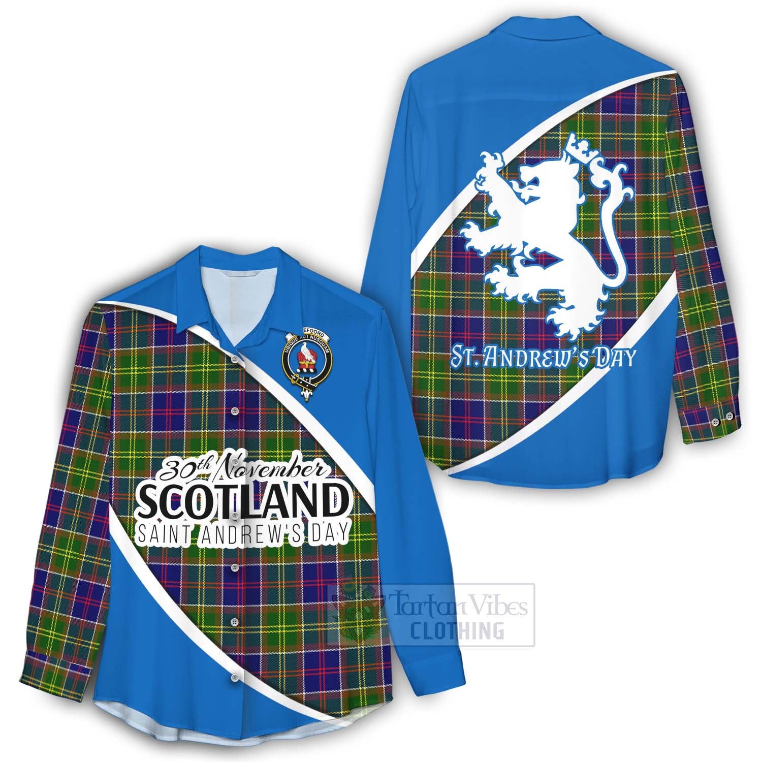 Tartan Vibes Clothing Whitefoord Family Crest Tartan Women's Casual Shirt Celebrate Saint Andrew's Day in Style