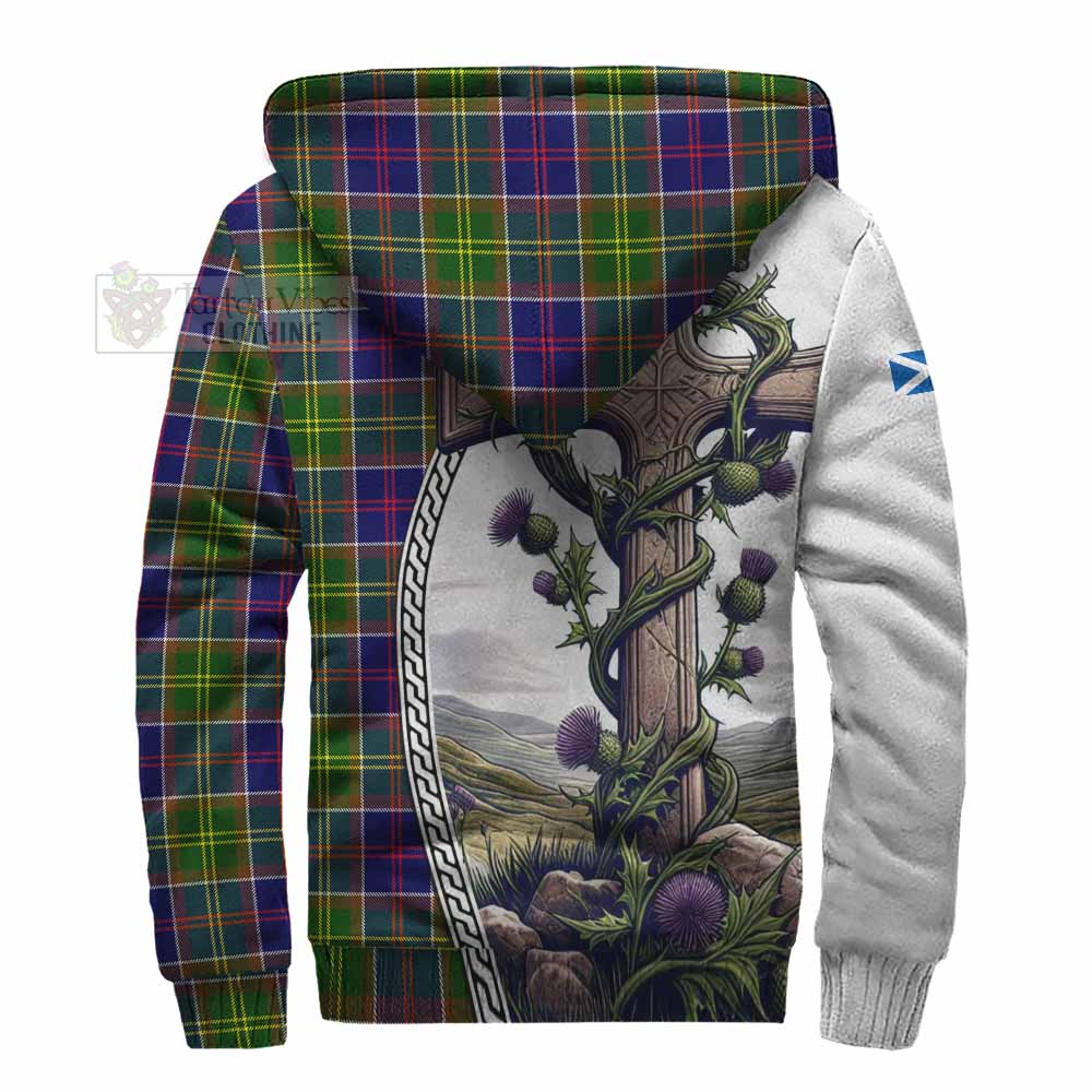 Tartan Vibes Clothing Whitefoord Tartan Sherpa Hoodie with Family Crest and St. Andrew's Cross Accented by Thistle Vines