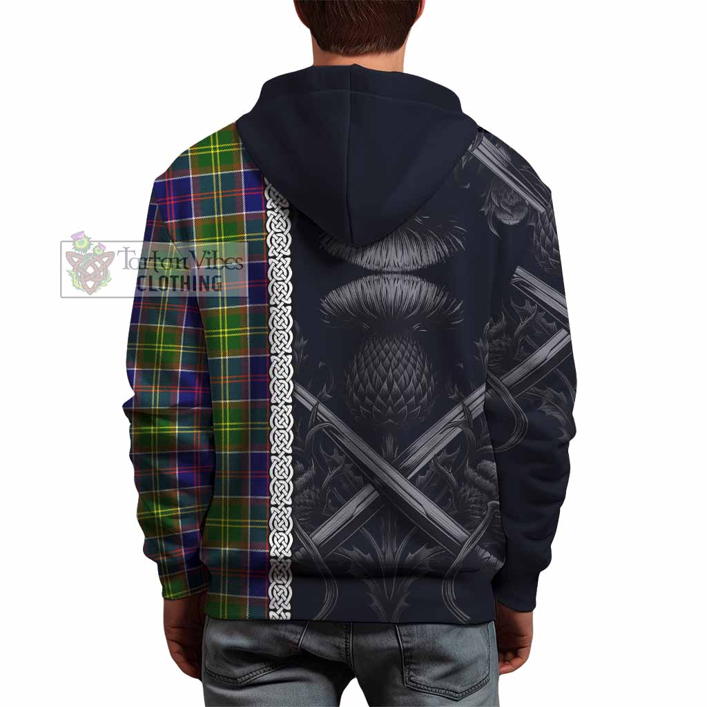 Tartan Vibes Clothing Whitefoord Tartan Hoodie with Family Crest Cross Sword Thistle Celtic Vibes