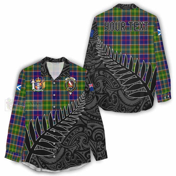 Whitefoord Crest Tartan Women's Casual Shirt with New Zealand Silver Fern Half Style