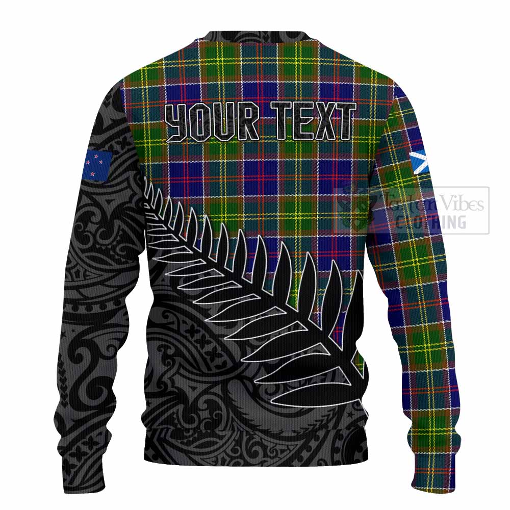 Tartan Vibes Clothing Whitefoord Crest Tartan Knitted Sweater with New Zealand Silver Fern Half Style