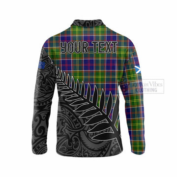 Whitefoord Crest Tartan Long Sleeve Polo Shirt with New Zealand Silver Fern Half Style - Tartan Vibes Clothing