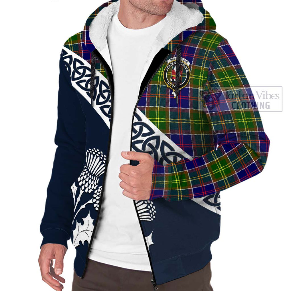 Tartan Vibes Clothing Whitefoord Tartan Sherpa Hoodie Featuring Thistle and Scotland Map