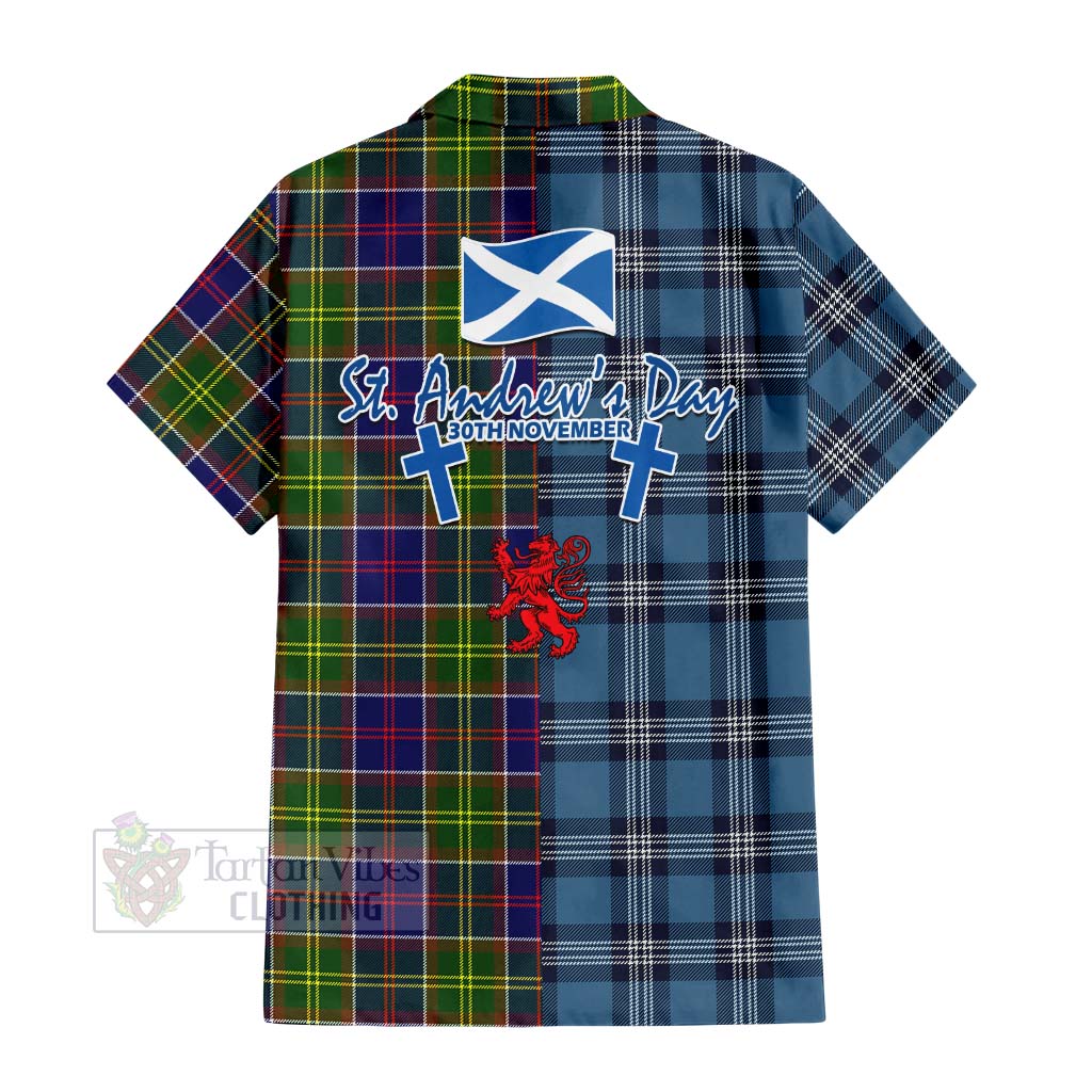 Tartan Vibes Clothing Whitefoord Tartan Short Sleeve Button Shirt Happy St. Andrew's Day Half Tartan Style