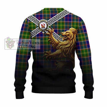 Whitefoord Crest Tartan Knitted Sweater with Golden Lion Emblem Celtic Style - Tartan Vibes Clothing