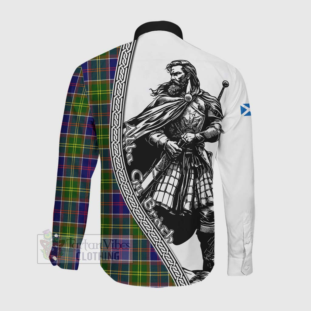 Tartan Vibes Clothing Whitefoord Tartan Clan Crest Long Sleeve Button Shirt with Highlander Warrior Celtic Style