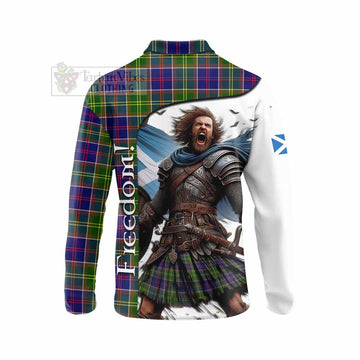 Whitefoord Crest Tartan Long Sleeve Polo Shirt Inspired by the Freedom of Scottish Warrior