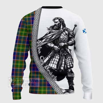 Whitefoord Tartan Clan Crest Knitted Sweater with Highlander Warrior Celtic Style