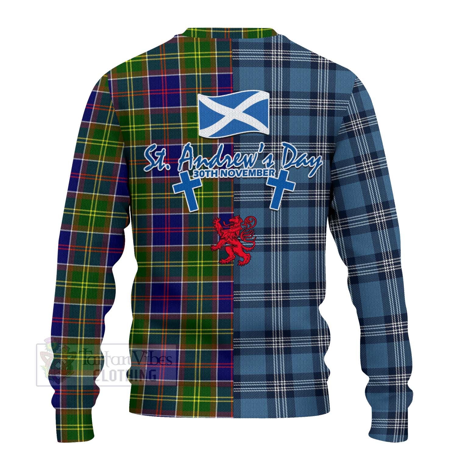 Tartan Vibes Clothing Whitefoord Tartan Knitted Sweater Happy St. Andrew's Day Half Tartan Style