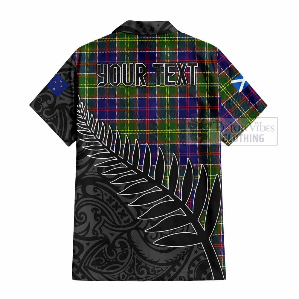 Tartan Vibes Clothing Whitefoord Crest Tartan Short Sleeve Button Shirt with New Zealand Silver Fern Half Style