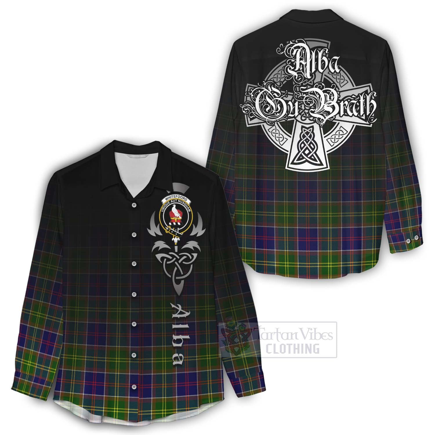 Tartan Vibes Clothing Whitefoord Tartan Women's Casual Shirt Featuring Alba Gu Brath Family Crest Celtic Inspired