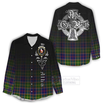 Whitefoord Tartan Women's Casual Shirt Featuring Alba Gu Brath Family Crest Celtic Inspired