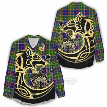 Whitefoord Tartan Women's Casual Shirt with Family Crest Celtic Wolf Style